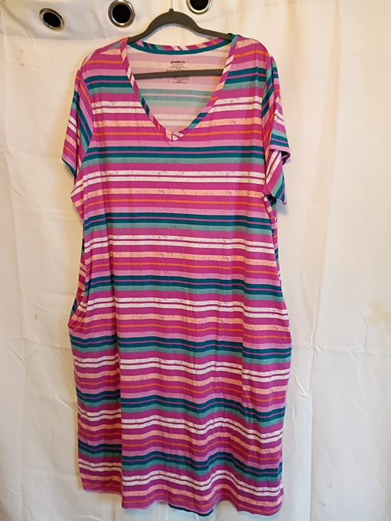 Joyspun Dresses & Skirts - Joyspun Size 3x 22w-24w With Pink And Teal Stripes V-Neck Midi Dress/Nighty